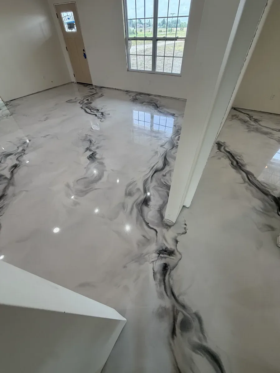 Stunning metallic epoxy floor with artistic patterns